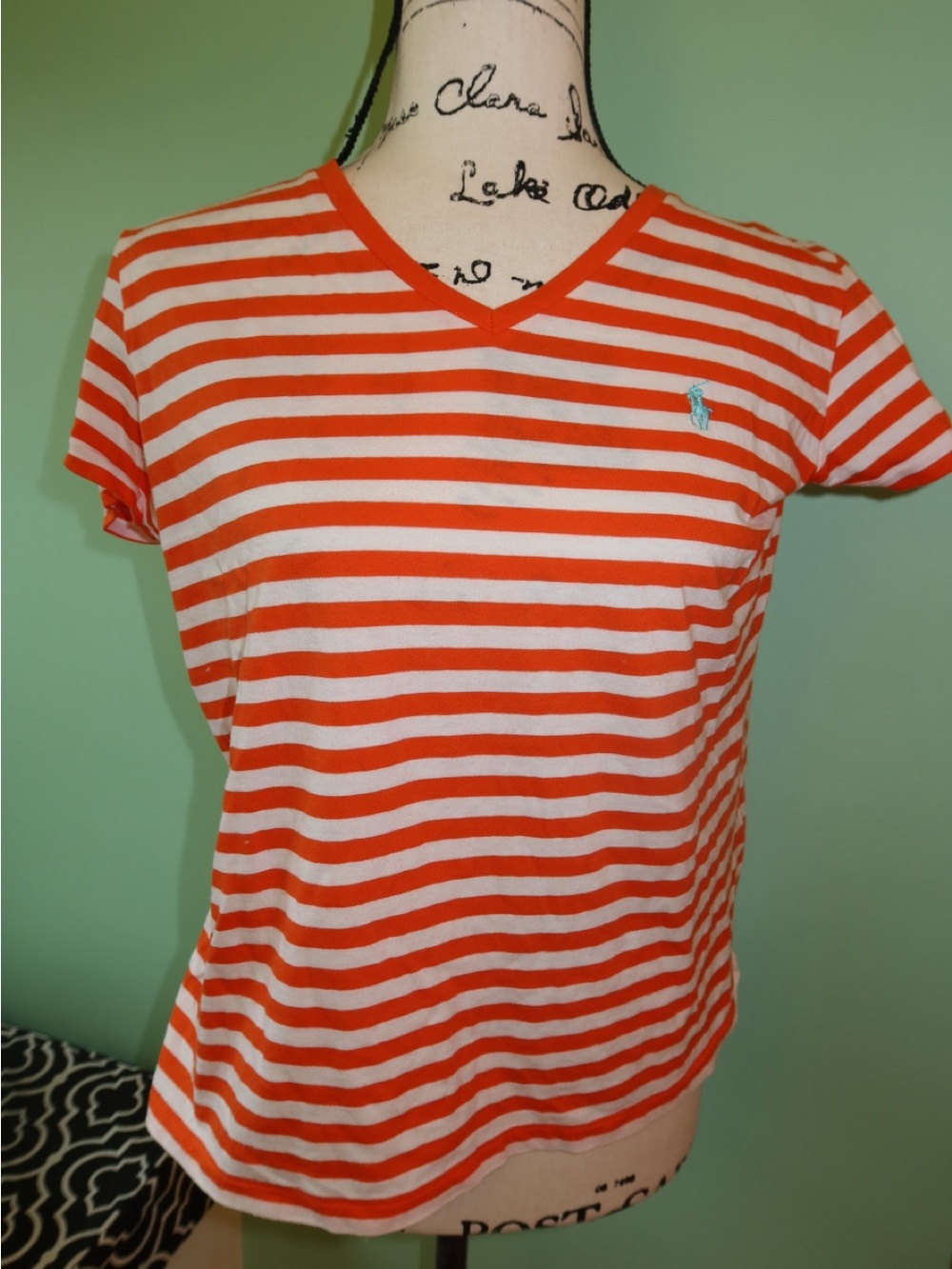 Ralph Lauren Orange & White Striped V-Neck Tee